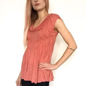 Anthropologie Coral Pink Ruffle Top